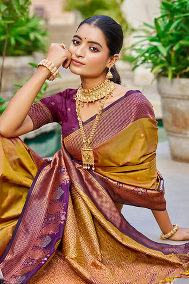 Gold Woven Soft Silk Saree (ACA9943)