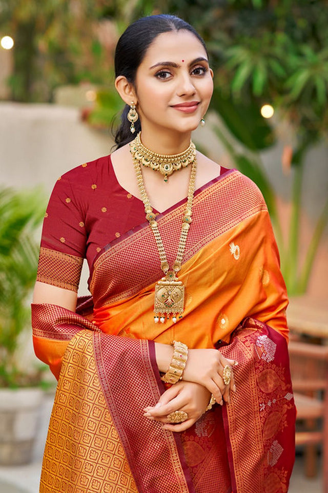 Orange Woven Soft Silk Saree (ACA9944)