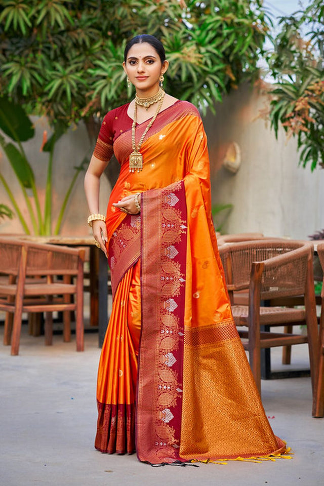 Orange Woven Soft Silk Saree (ACA9944)