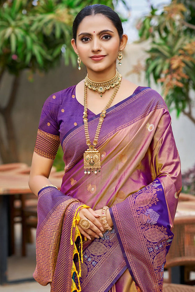 Multi Color Woven Soft Silk Saree (ACA9945)