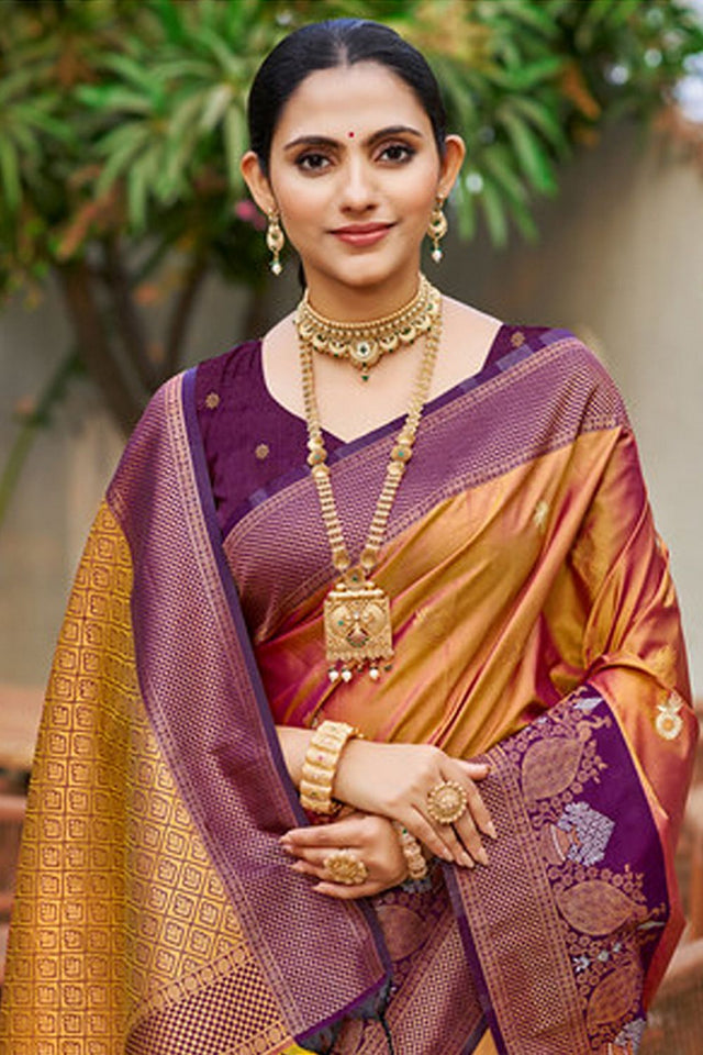 Gold Woven Soft Silk Saree (ACA9946)