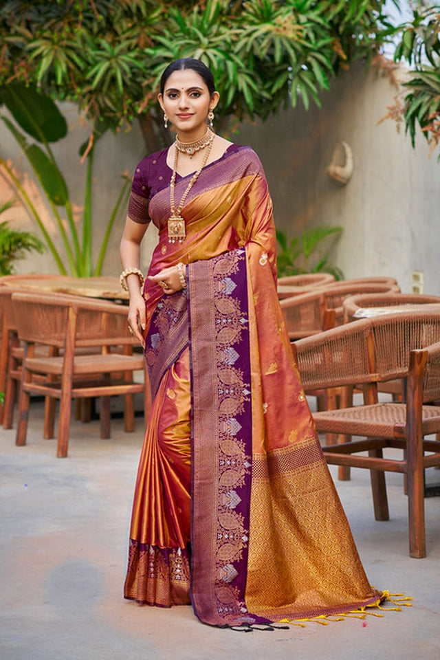 Gold Woven Soft Silk Saree (ACA9946)