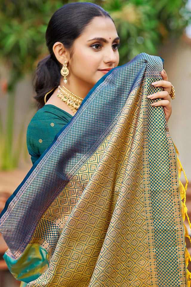 Sea Green Woven Soft Silk Saree (ACA9947)