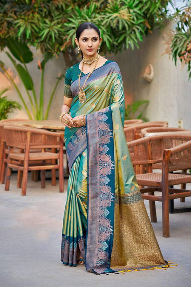 Sea Green Woven Soft Silk Saree (ACA9947)