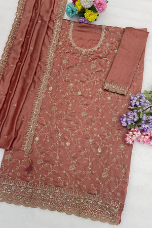 Pink Floral Embroidered Silk Straight Cut Suit (ACA9953)