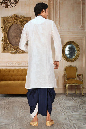 Mens White Solid Art Silk Dhoti Kurta Set (ACA9956)