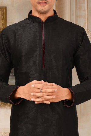 Mens Black Solid Art Silk Dhoti Kurta Set (ACA9958)