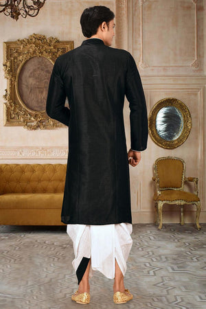 Mens Black Solid Art Silk Dhoti Kurta Set (ACA9959)