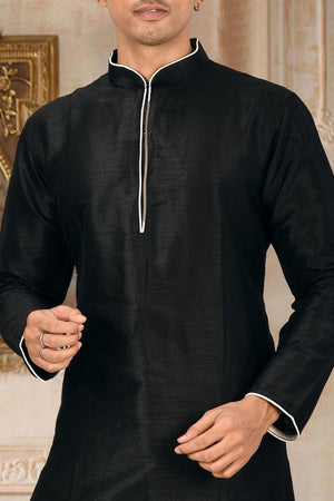 Mens Black Solid Art Silk Dhoti Kurta Set (ACA9959)