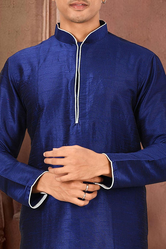 Mens Blue Solid Art Silk Dhoti Kurta Set (ACA9960)