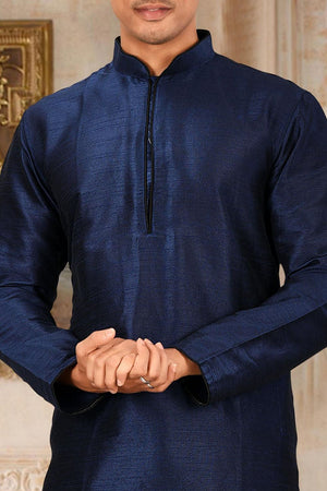 Mens Blue Solid Art Silk Dhoti Kurta Set (ACA9961)