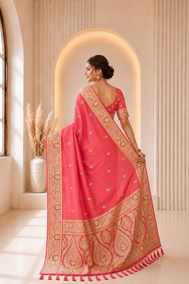 Pink Woven Banarasi Silk Saree (ACA9975)