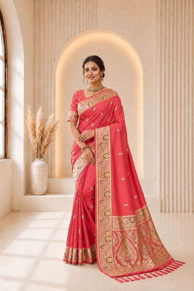 Pink Woven Banarasi Silk Saree (ACA9975)