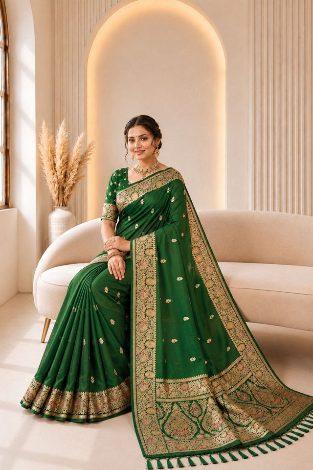 Green Woven Banarasi Silk Saree (ACA9976)