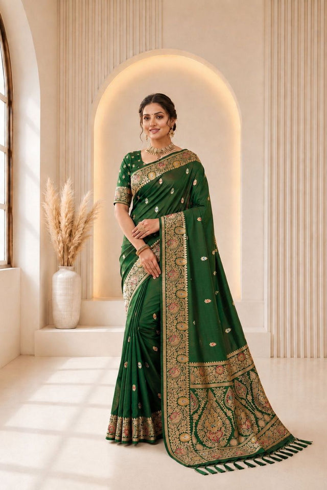 Green Woven Banarasi Silk Saree (ACA9976)