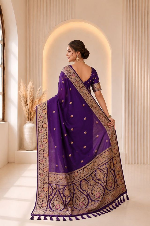 Purple Woven Banarasi Silk Saree (ACA9979)