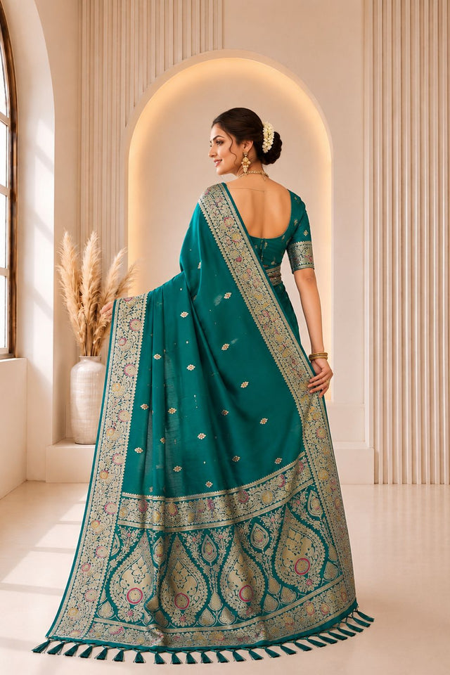 Turquoise Woven Banarasi Silk Saree (ACA9980)