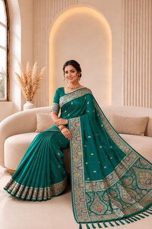 Turquoise Woven Banarasi Silk Saree (ACA9980)