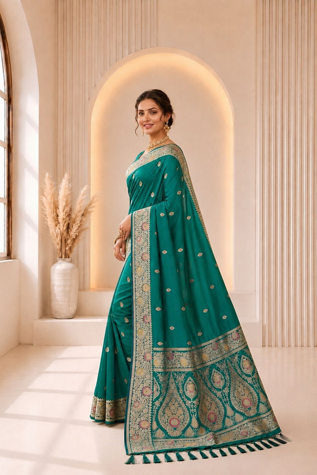 Turquoise Woven Banarasi Silk Saree (ACA9980)