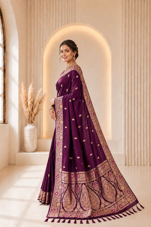 Wine Woven Banarasi Silk Saree (ACA9981)