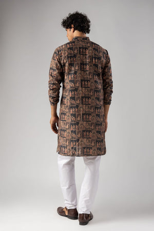 Mens Black Printed Silk Blend Kurta Set (ACA9986)