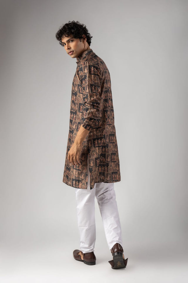 Mens Black Printed Silk Blend Kurta Set (ACA9986)