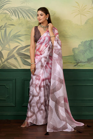 White Printed Satin Silk Saree (ACA9995)