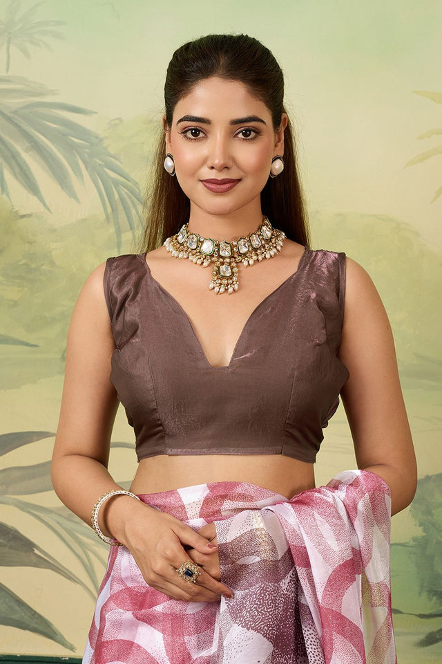 White Printed Satin Silk Saree (ACA9995)