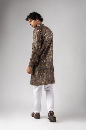 Mens Multi Color Foil Printed Silk Blend Kurta Set (ACB1001)