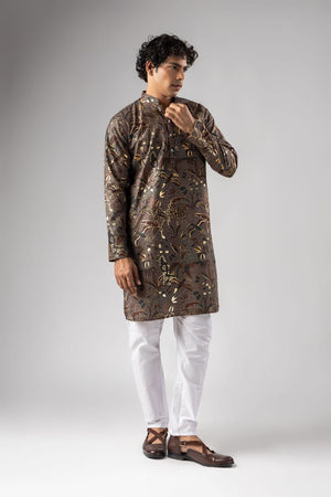 Mens Multi Color Foil Printed Silk Blend Kurta Set (ACB1001)