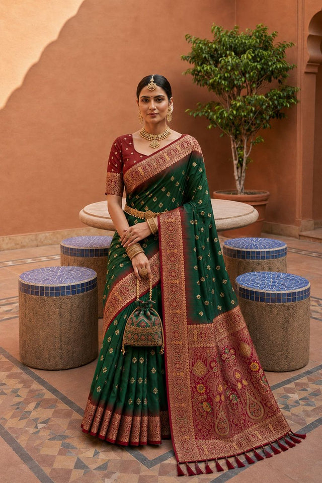 Green Woven Soft Silk Saree (ACB1007)