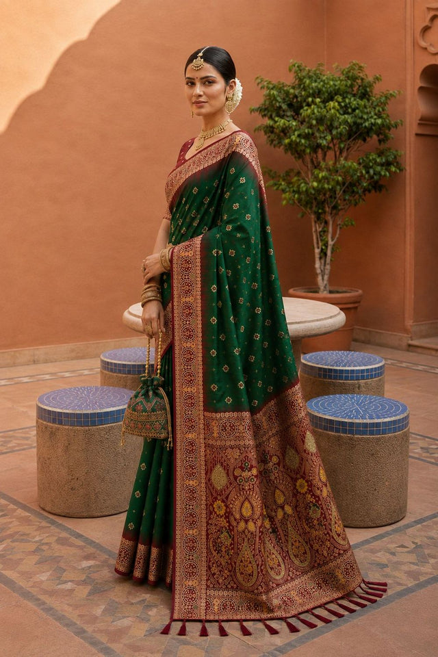 Green Woven Soft Silk Saree (ACB1007)