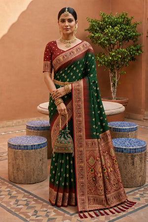 Green Woven Soft Silk Saree (ACB1007)