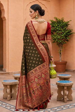 Mehendi Woven Soft Silk Saree (ACB1008)
