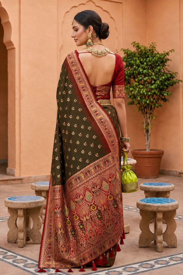 Mehendi Woven Soft Silk Saree (ACB1008)