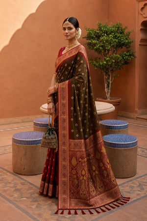 Mehendi Woven Soft Silk Saree (ACB1008)