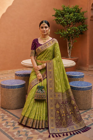 Olive Green Woven Soft Silk Saree (ACB1010)