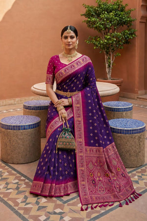 Purple Woven Soft Silk Saree (ACB1012)