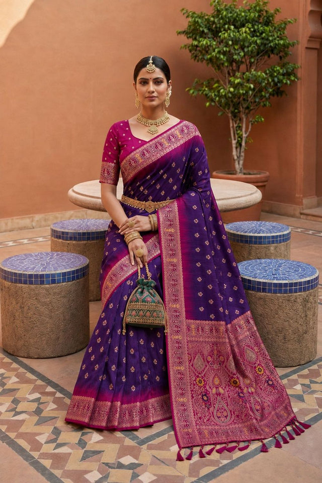 Purple Woven Soft Silk Saree (ACB1012)