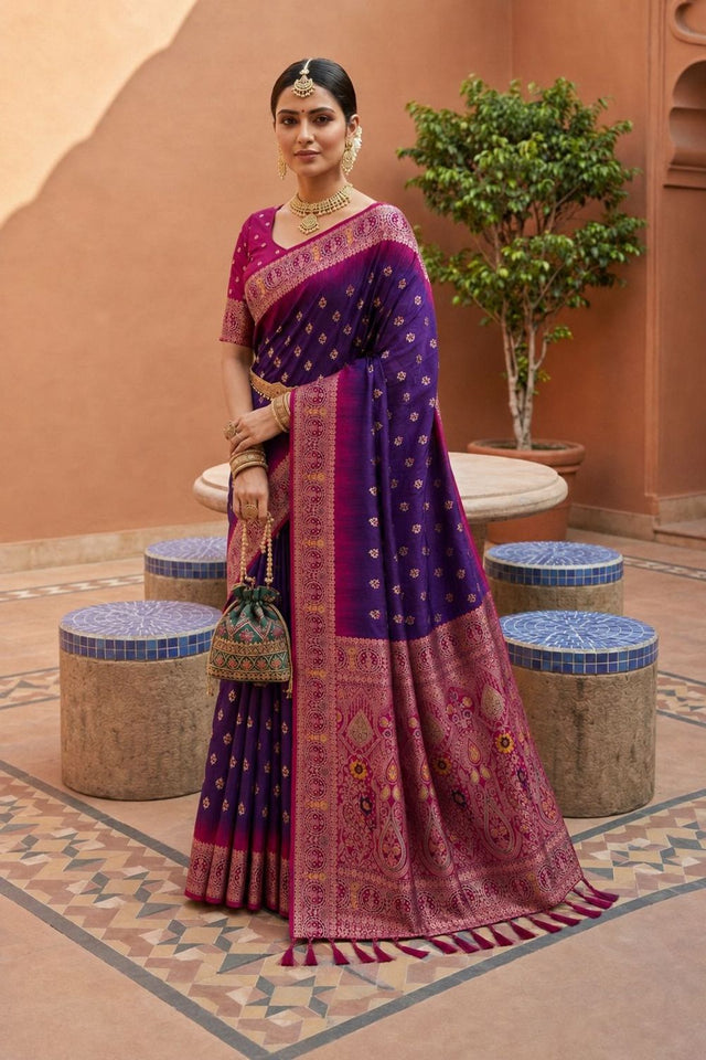 Purple Woven Soft Silk Saree (ACB1012)