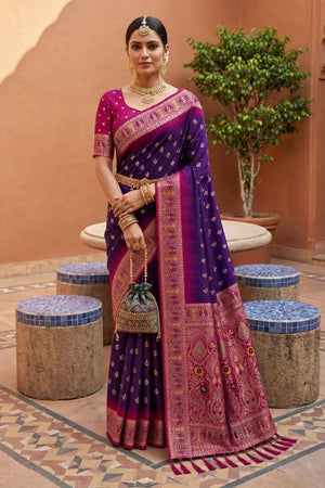 Purple Woven Soft Silk Saree (ACB1012)