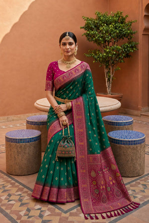 Turquoise Woven Soft Silk Saree (ACB1013)