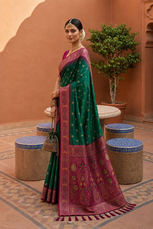 Turquoise Woven Soft Silk Saree (ACB1013)