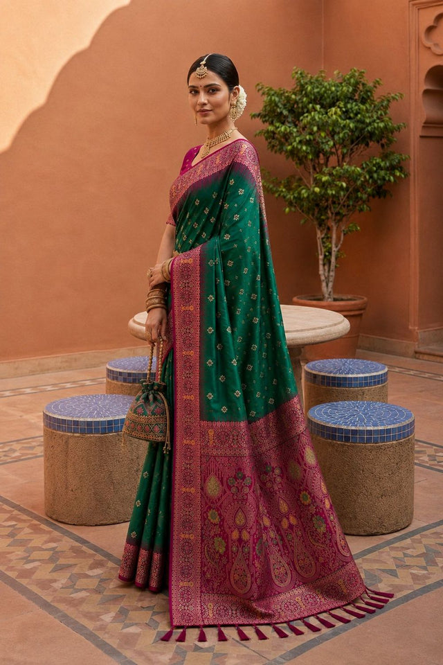 Turquoise Woven Soft Silk Saree (ACB1013)