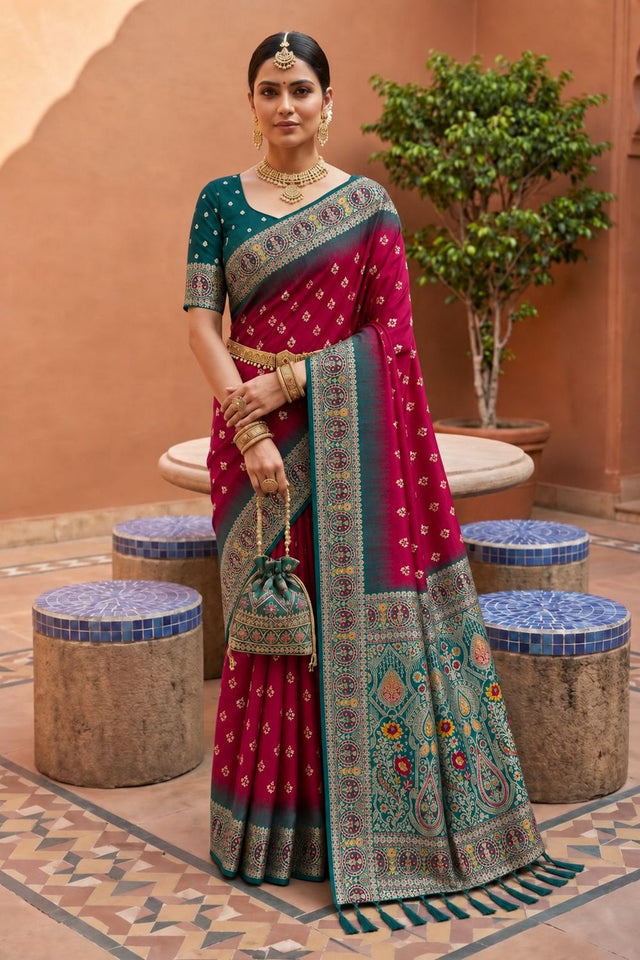 Pink Woven Soft Silk Saree (ACB1014)