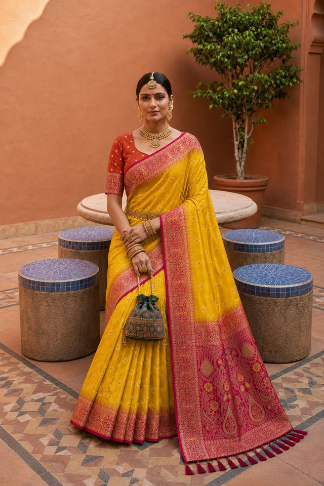 Yellow Woven Soft Silk Saree (ACB1015)