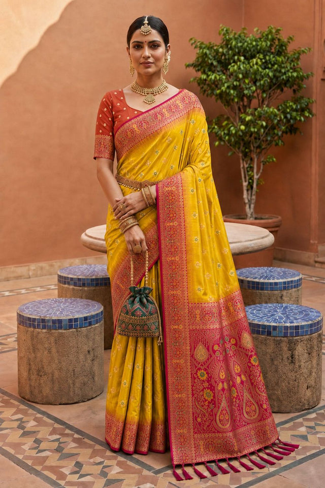 Yellow Woven Soft Silk Saree (ACB1015)