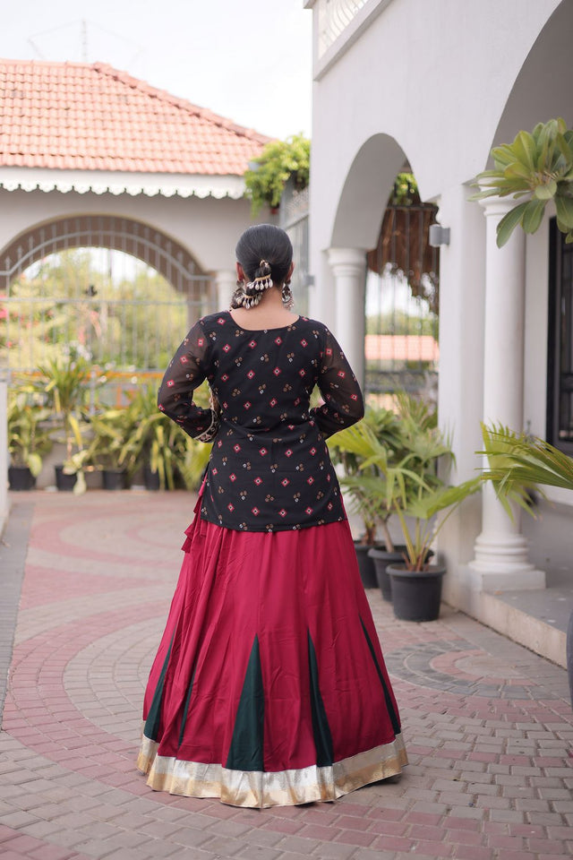 Maroon Solid Rayon Free Size Stitched Lehenga (ACB1018)