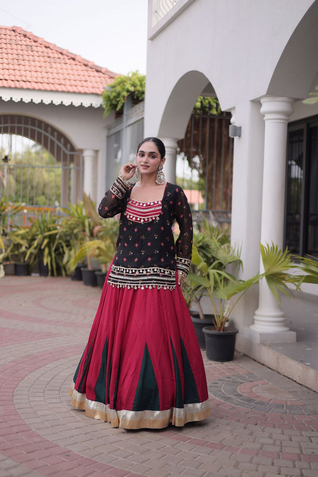 Maroon Solid Rayon Free Size Stitched Lehenga (ACB1018)