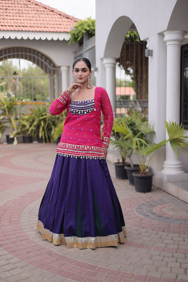 Purple Solid Rayon Free Size Stitched Lehenga (ACB1020)